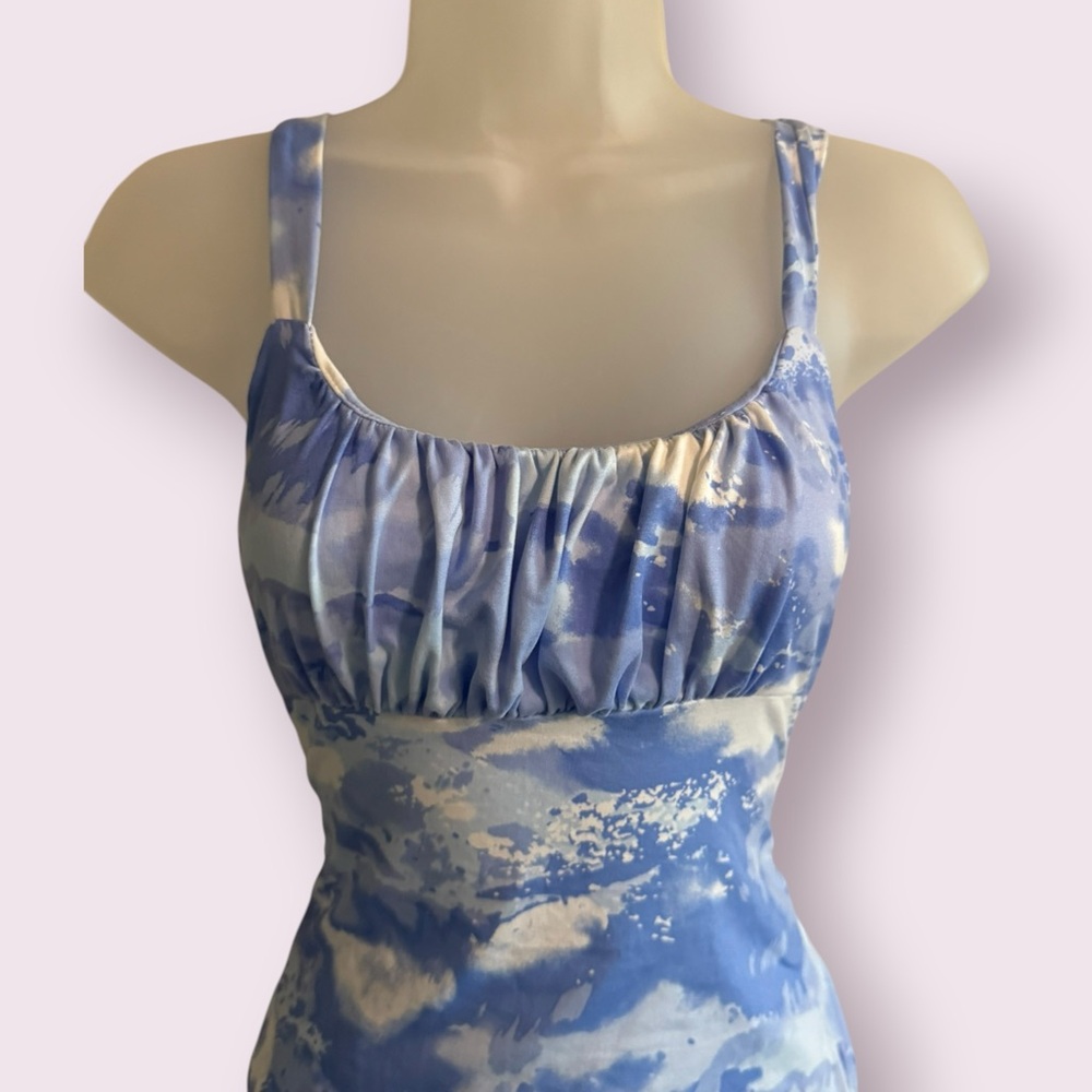 Princess Polly Blue Cloud Print Square Neck Bodysuit Thong M - Picture 4 of 6